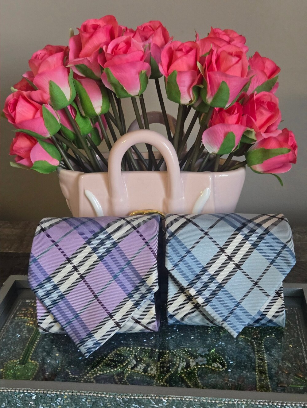 Burberry Classic Plaid Men's Tie - Purple or Light Blue